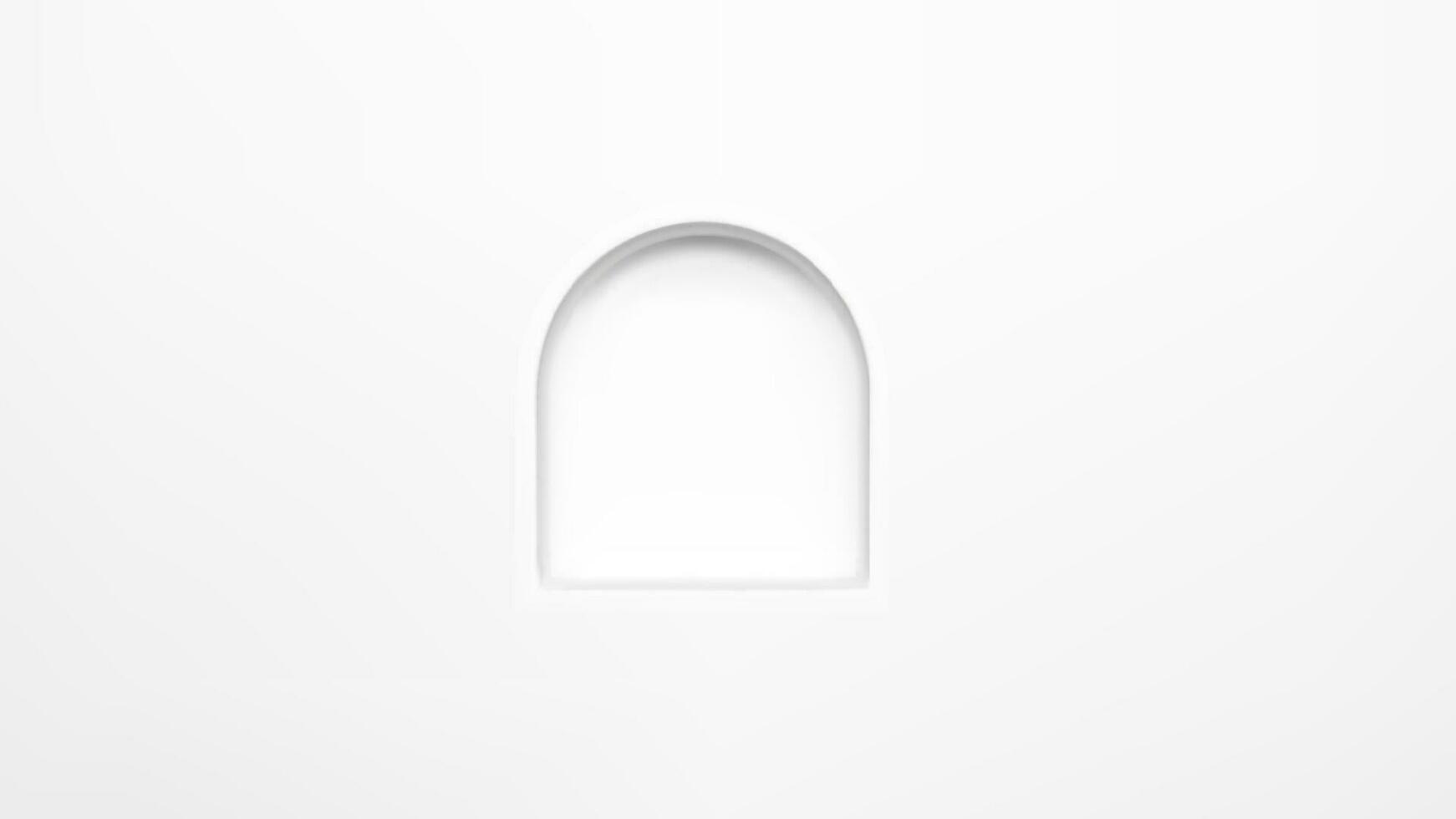 Arch niche wall white 3d vector display. Empty arc box rack showcase in museum or gallery background. Store bookshelf compartment frame for exhibition. Realistic advertisement mock up template.