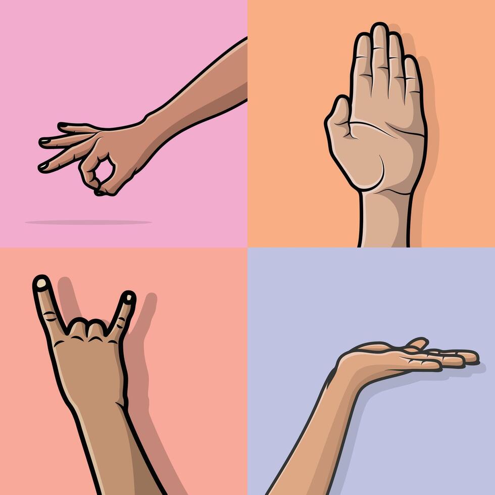 Set of People Hands with Various Gestures vector illustration. People objects icon concept. Collection of hands showing some sign vector design. Different signs and emotions, hands representing.