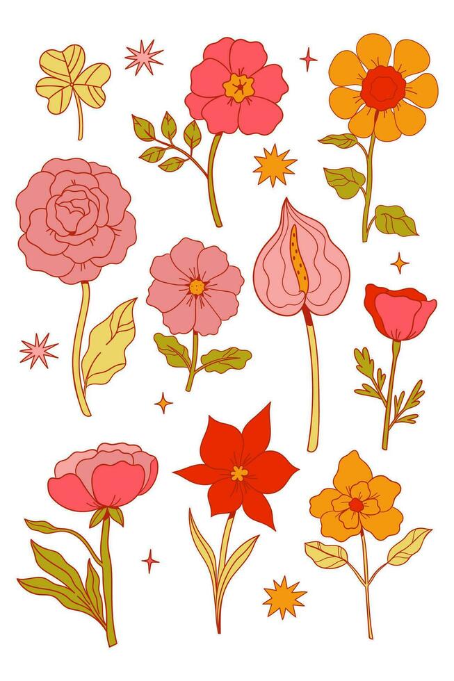 Collection of cute flowers isolate on white background. Vector graphics.