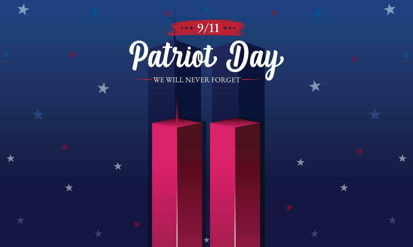 Remembering September 9 11. Patriot Day. September 11. Never Forget USA 9 11. Twin Towers On American Flag. World Trade Center Nine Eleven. Vector Design Template With Red, White And Blue Colours
