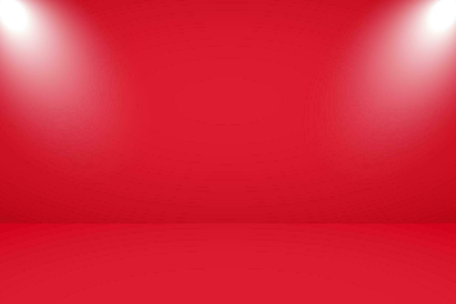 Vector illustration of empty studio with lighting and red background for product display