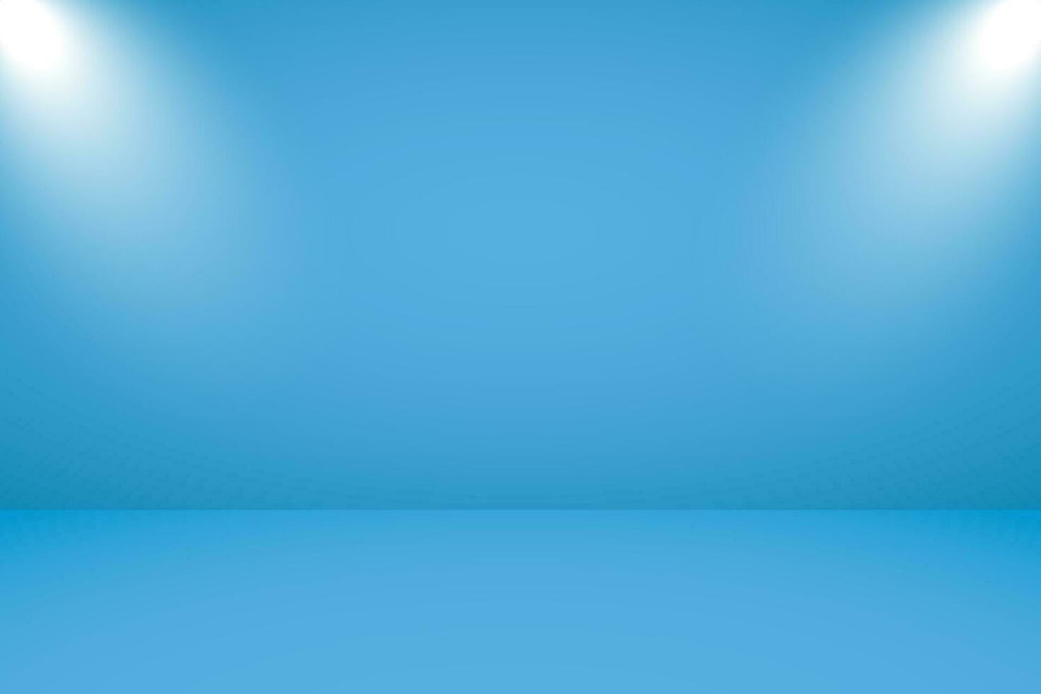 Vector illustration of empty studio with lighting and blue background for product display