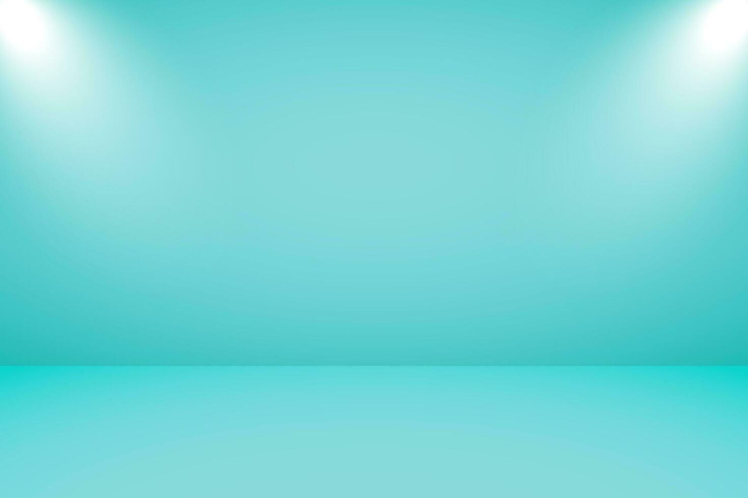 Vector illustration of empty studio with lighting and light blue background for product display