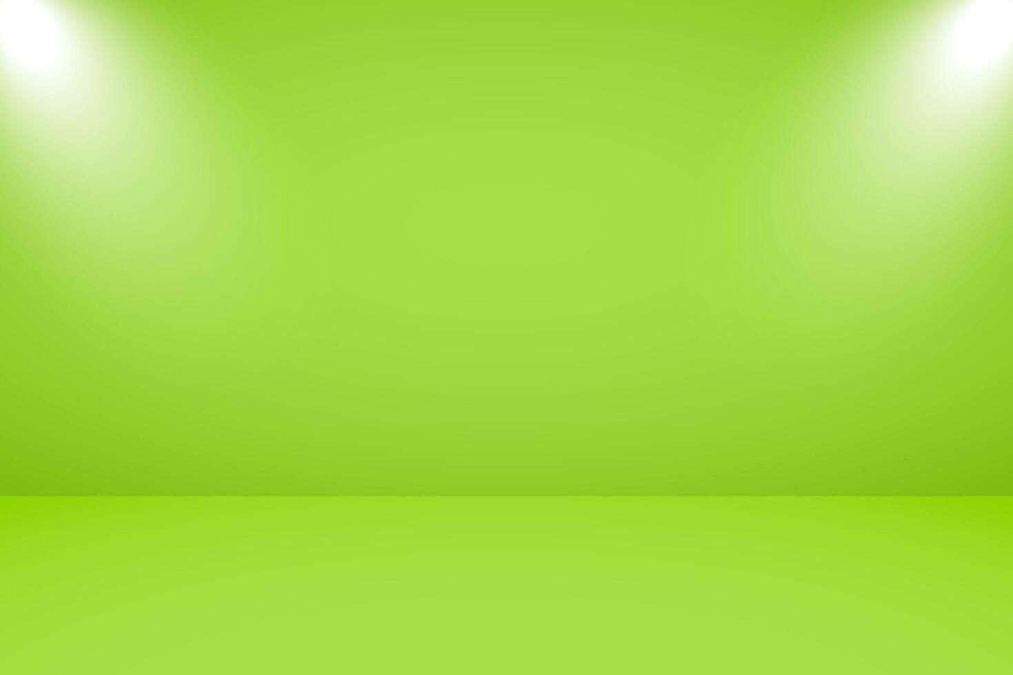 Vector illustration of empty studio with lighting and green background for product display