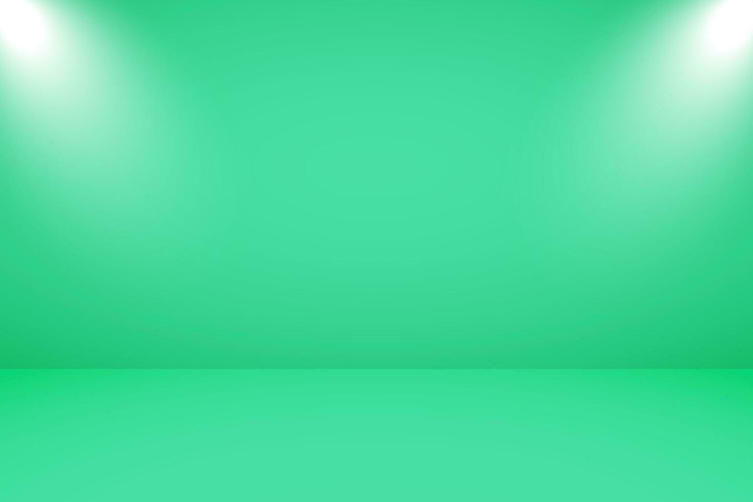Vector illustration of empty studio with lighting and light green background for product display
