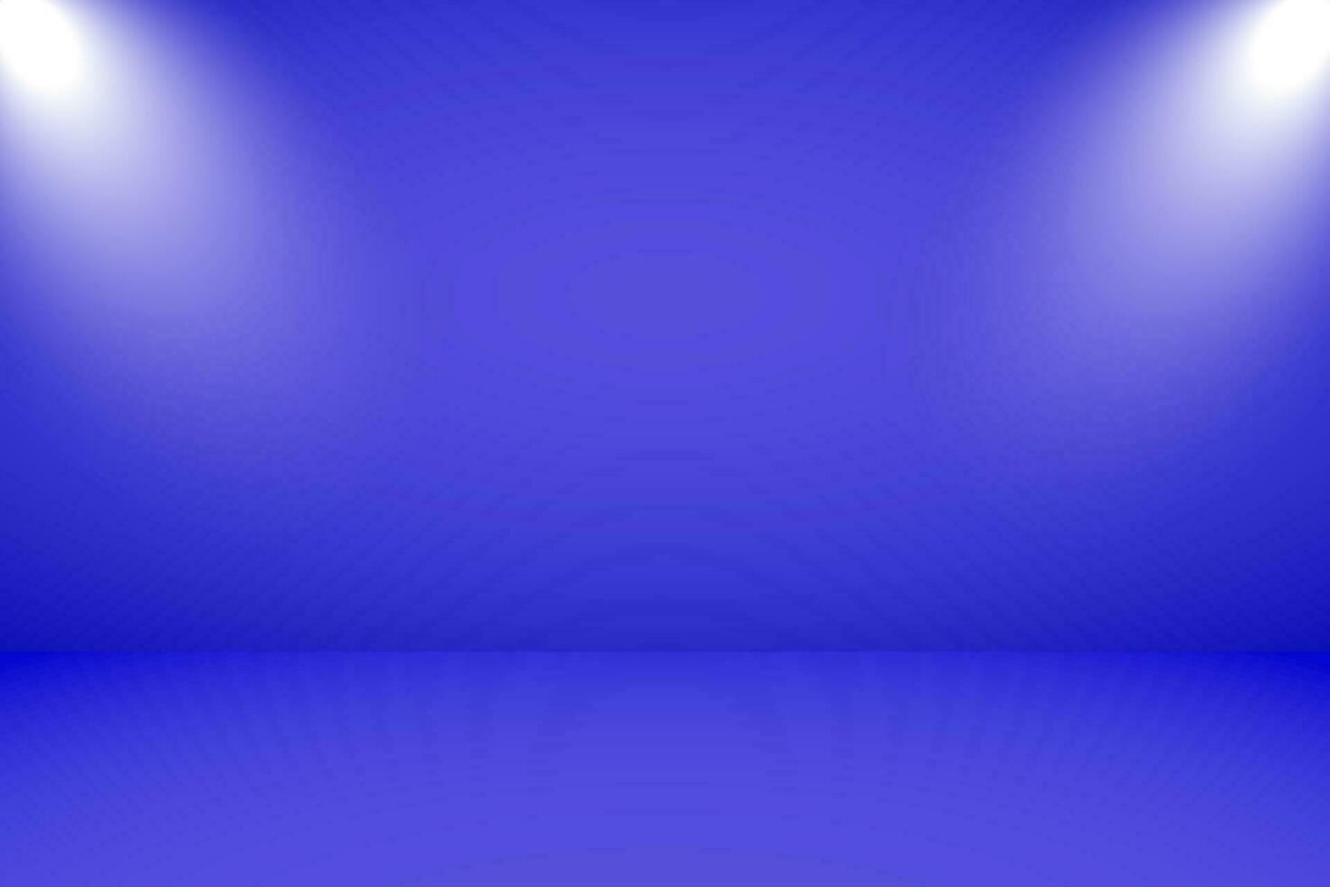 Vector illustration of empty studio with lighting and blue background for product display