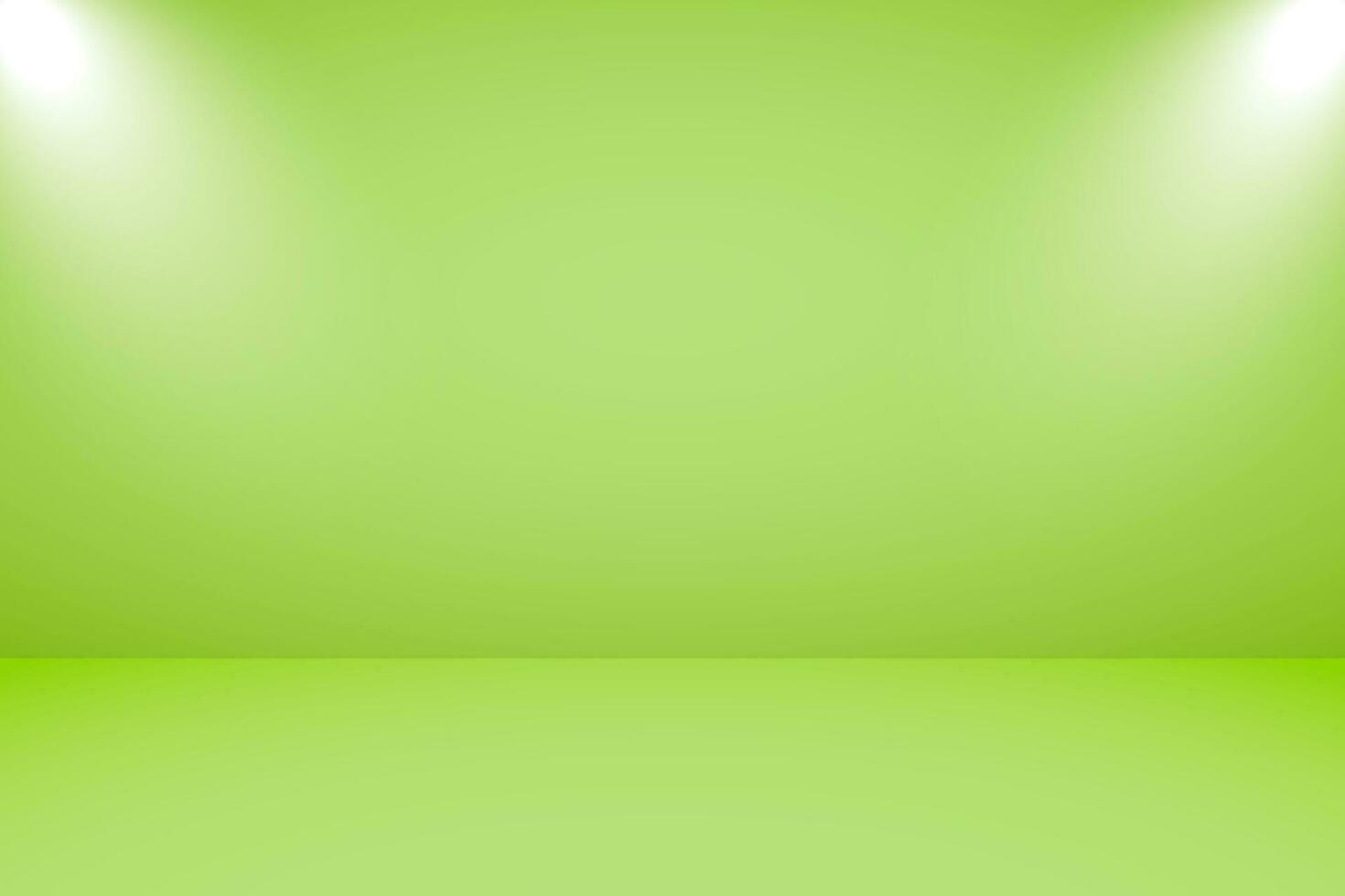 Vector illustration of empty studio with lighting and light green background for product display