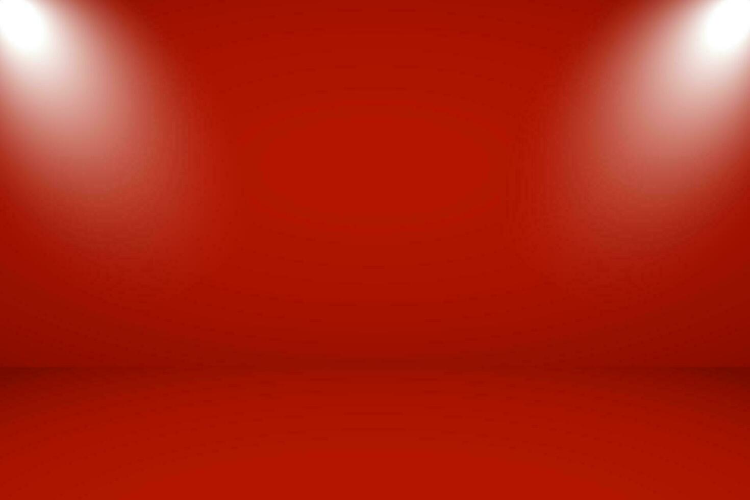 Vector illustration of empty studio with lighting and red background for product display