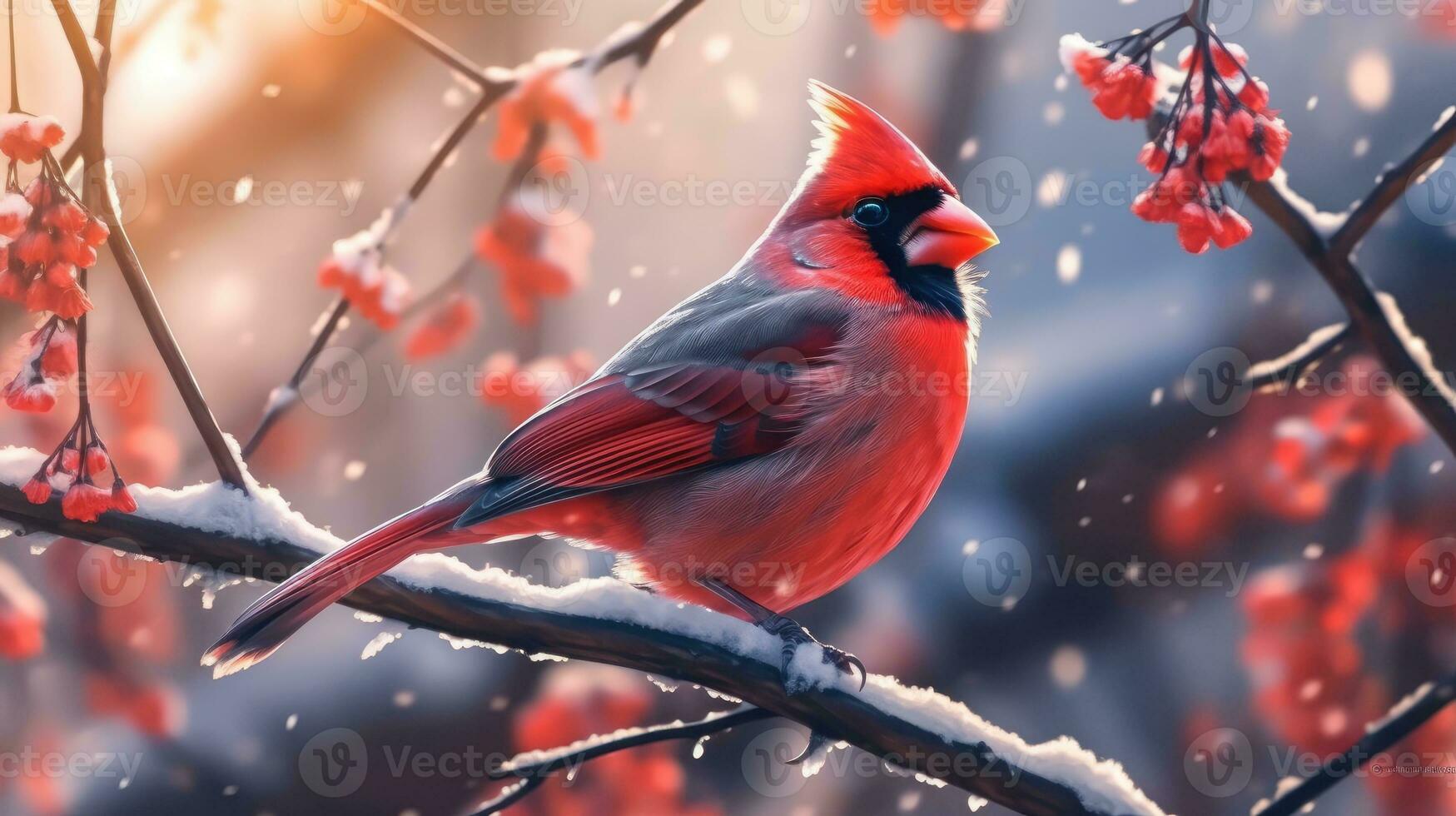 Cardinal on a snowy treebranch AI Generated photo