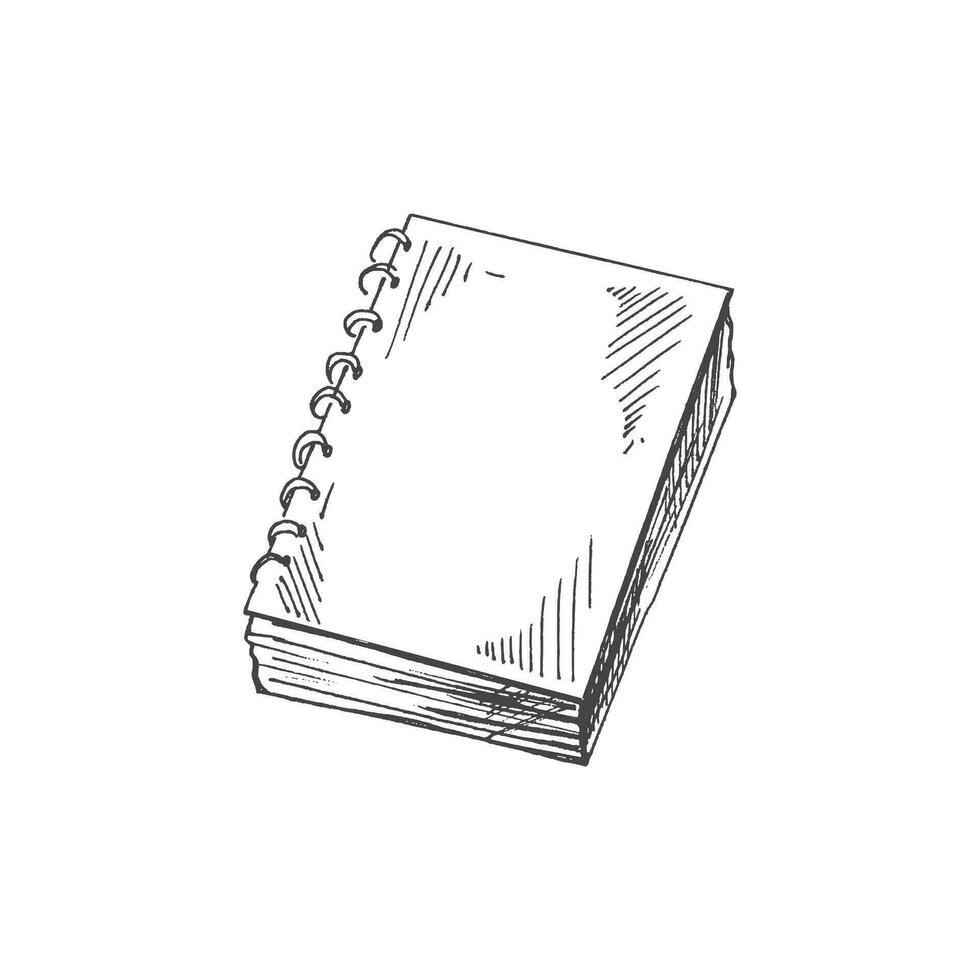 Vector hand-drawn school and office supplies Illustration. Detailed retro style notepad sketch. Vintage sketch element. Back to School. School essential illustration.