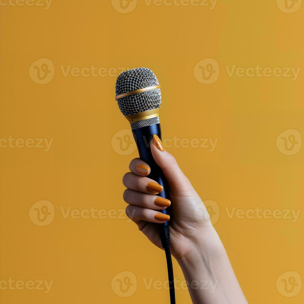 Hand holding Microphone AI Generated photo