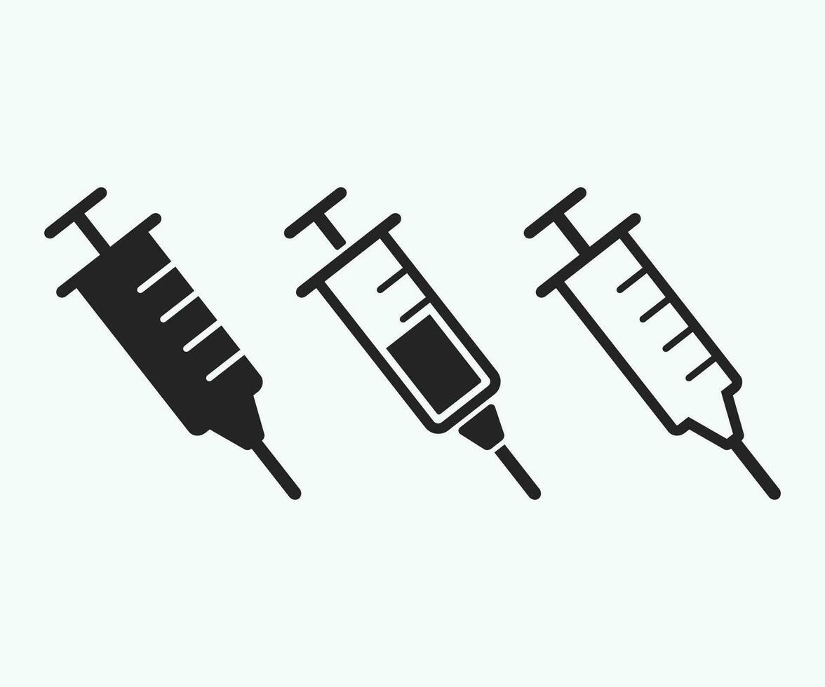 Syringe icon vector black and white. Medical syringe injection icon vector flat style