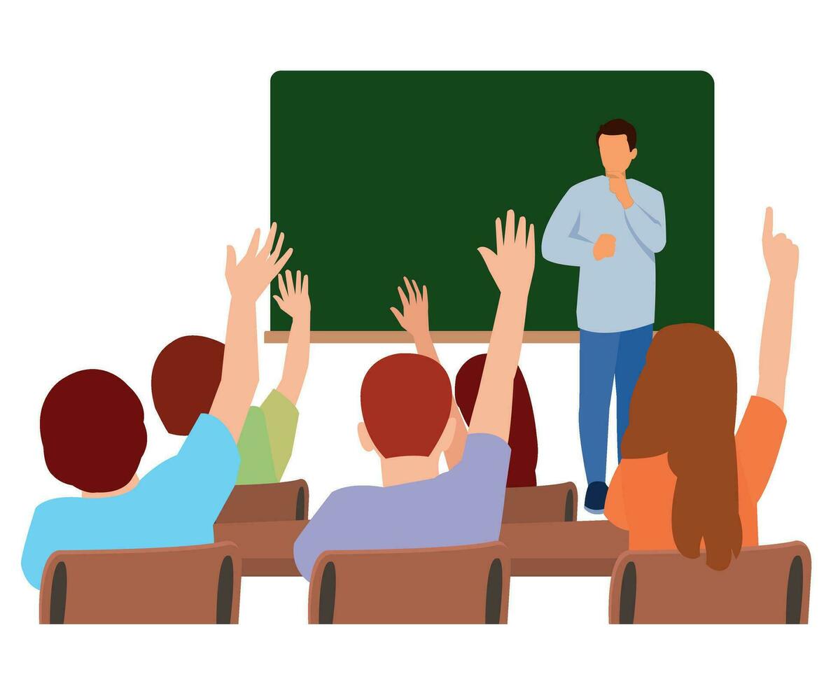 teacher and Hardworking Cute Boy Raising Finger Class vector