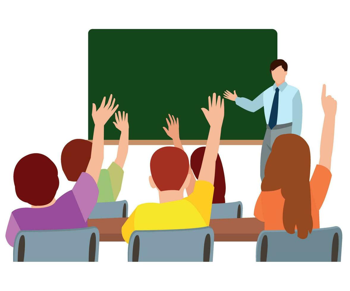 teacher and Hardworking Cute Boy Raising Finger Class vector