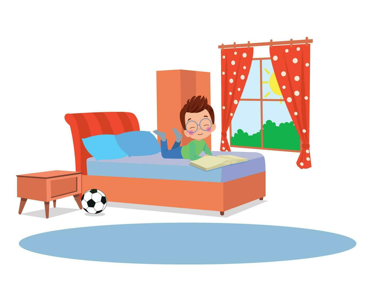 cute kid studying in bedroom vector