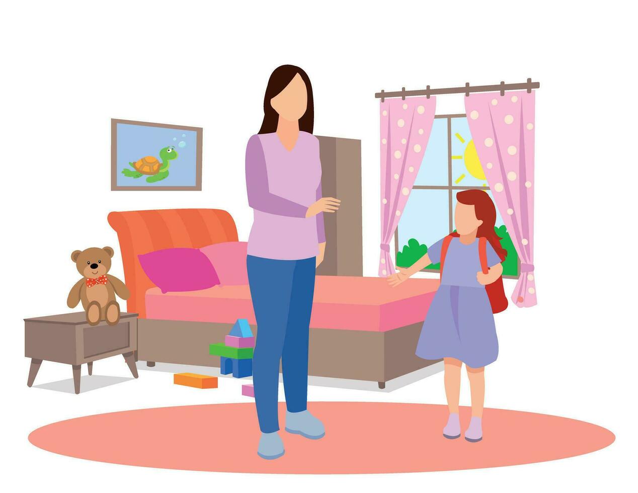 bedroom and kids vector illustration