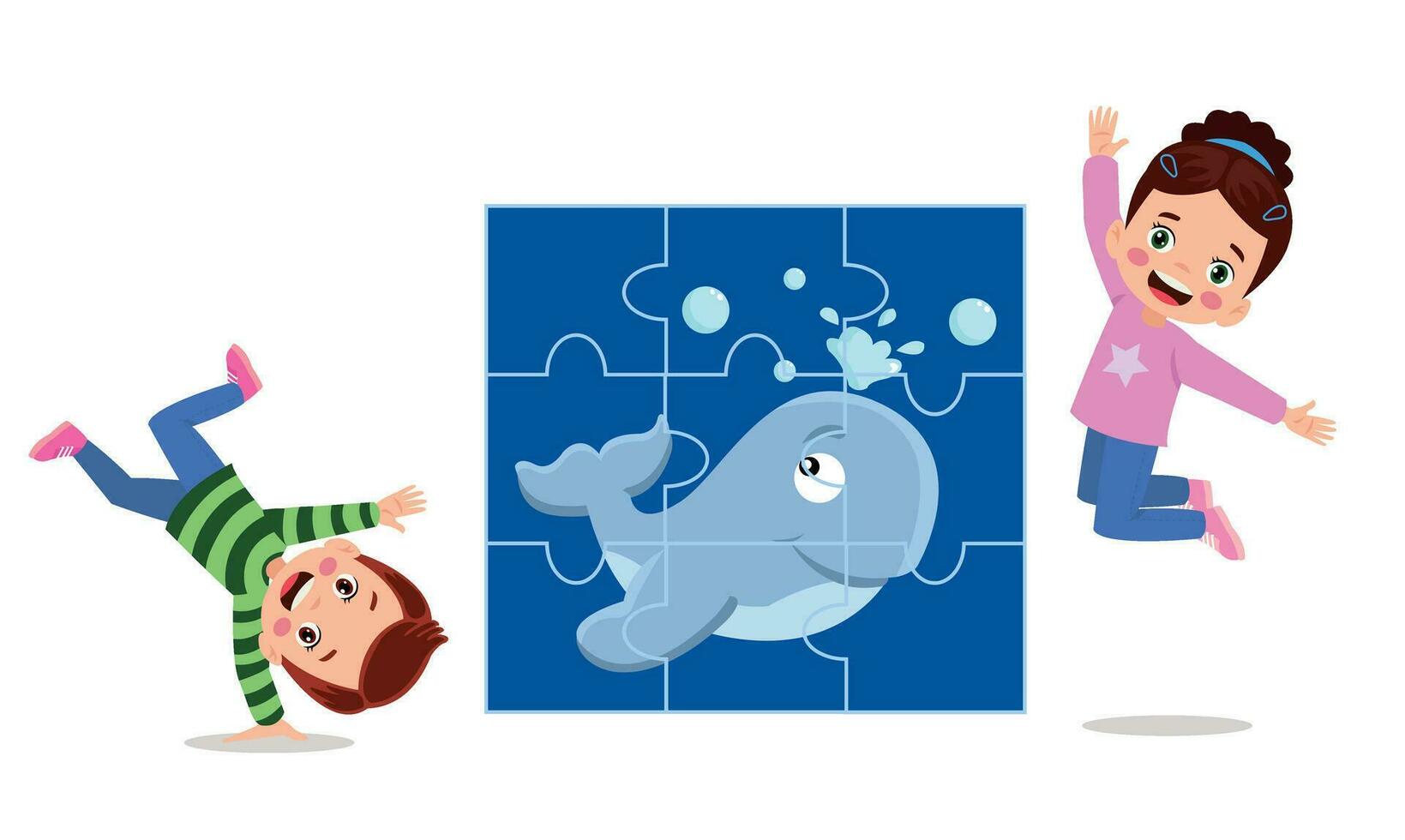 happy cute little kid play jigsaw puzzle vector