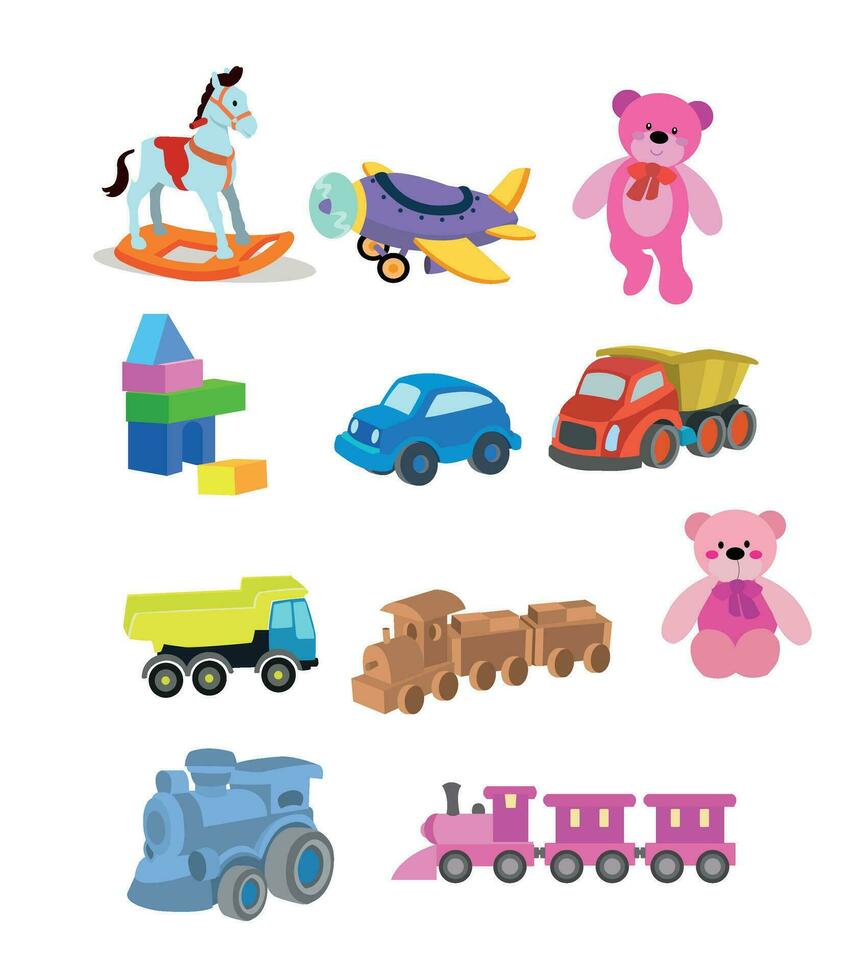 twelve kids toys set icons vector