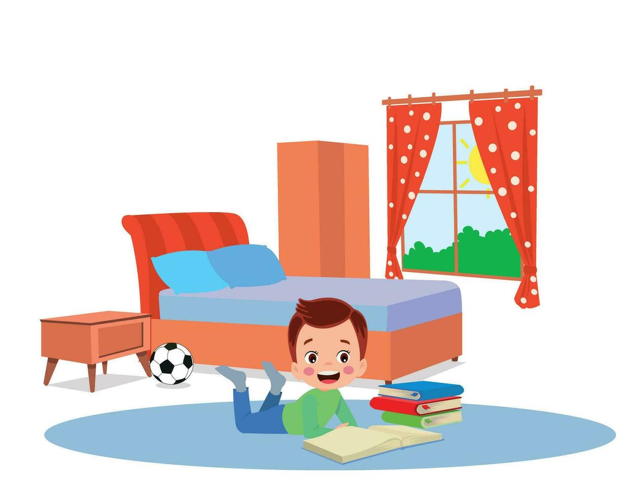 cute kid studying in bedroom vector