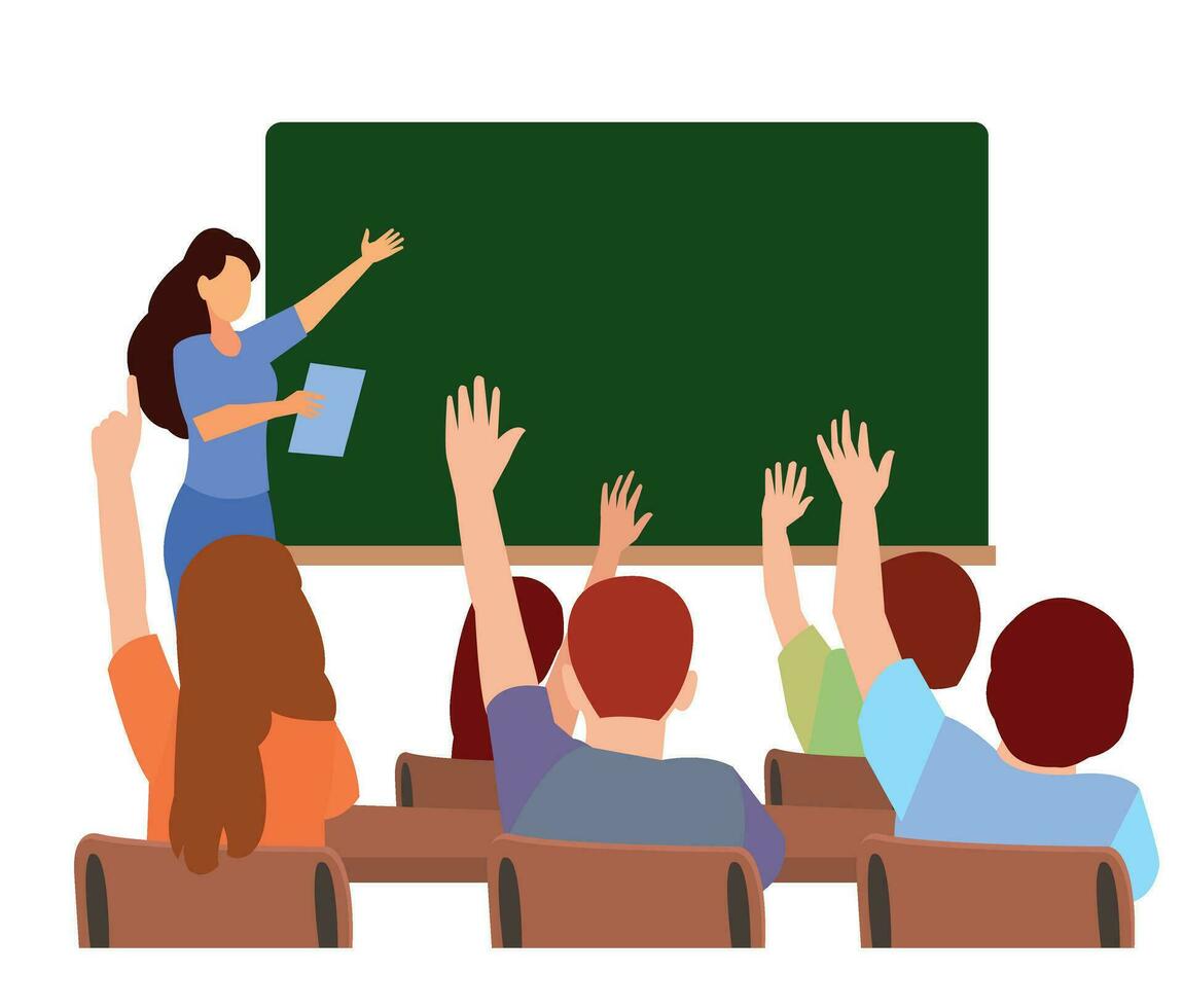 teacher and Hardworking Cute Boy Raising Finger Class vector