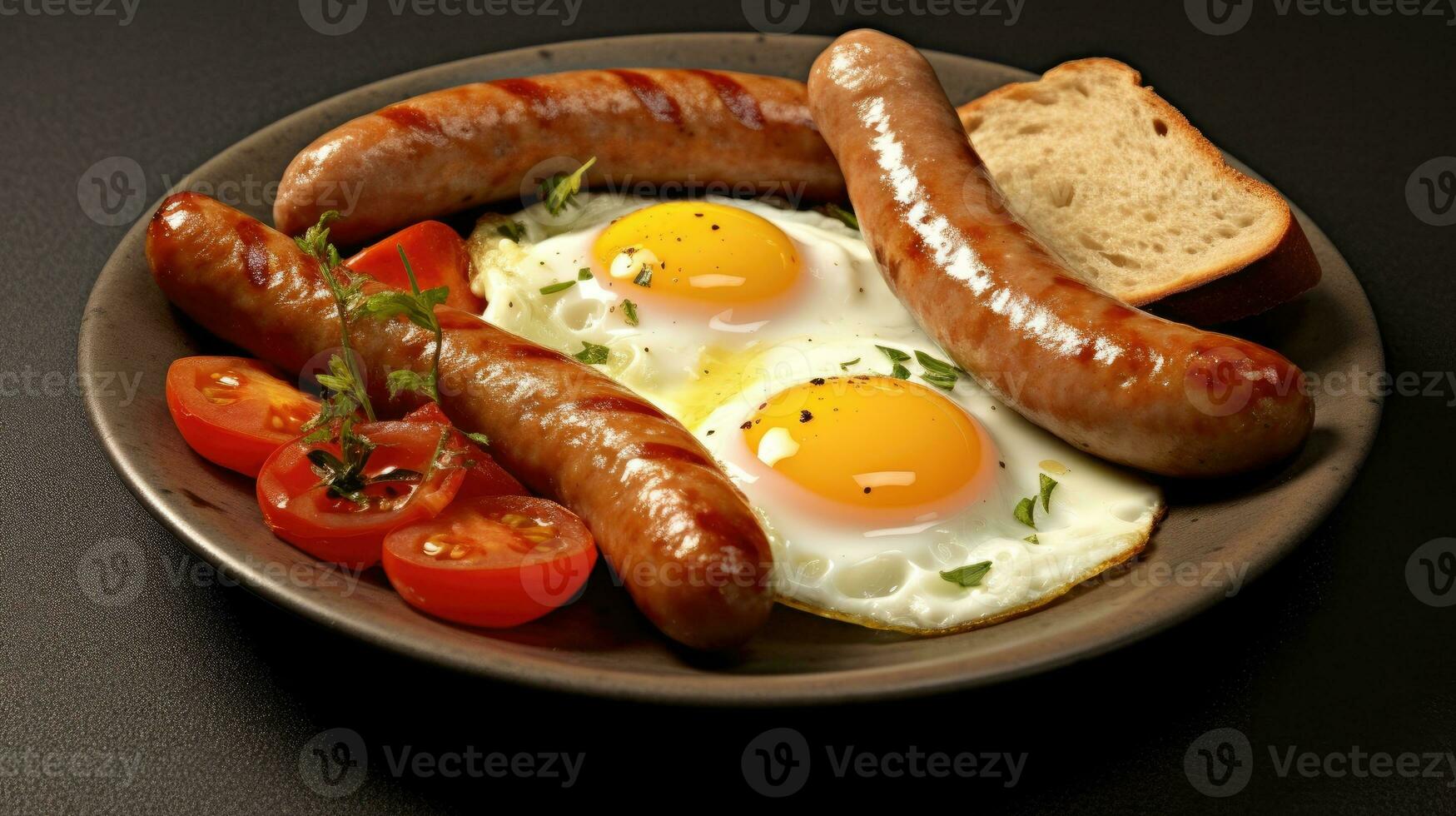 desayuno con un frito huevo y salchicha ai generado foto