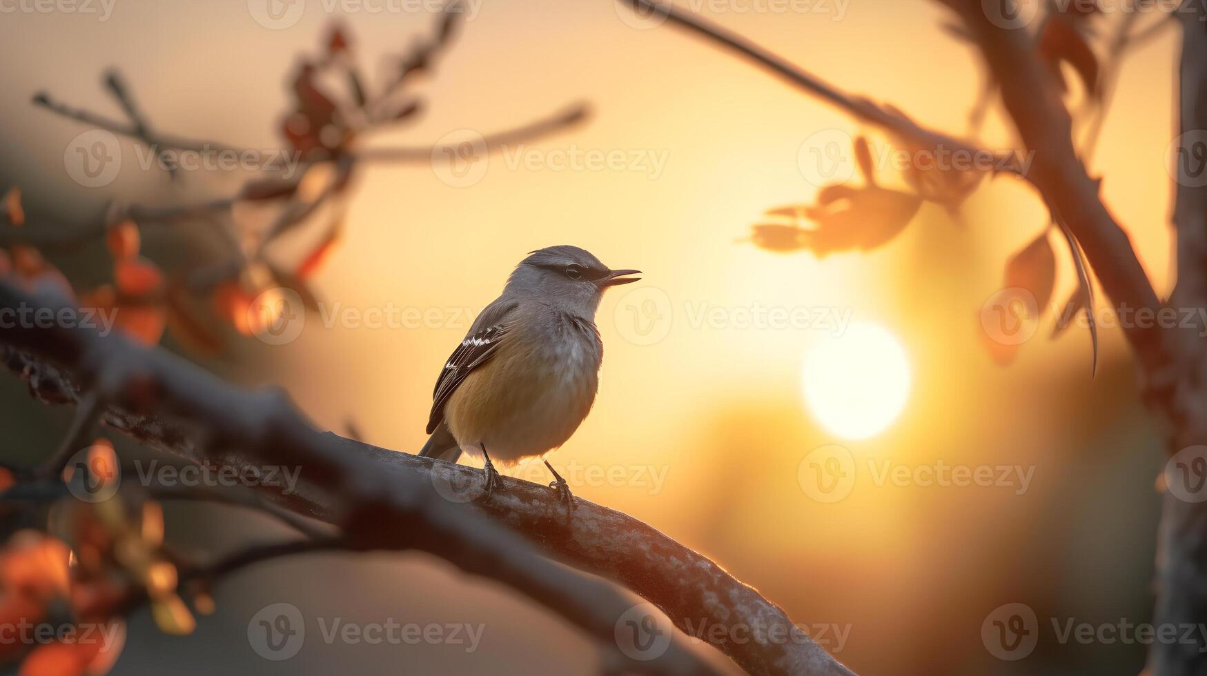 Bird Perched on a Tree Branch AI Generated photo