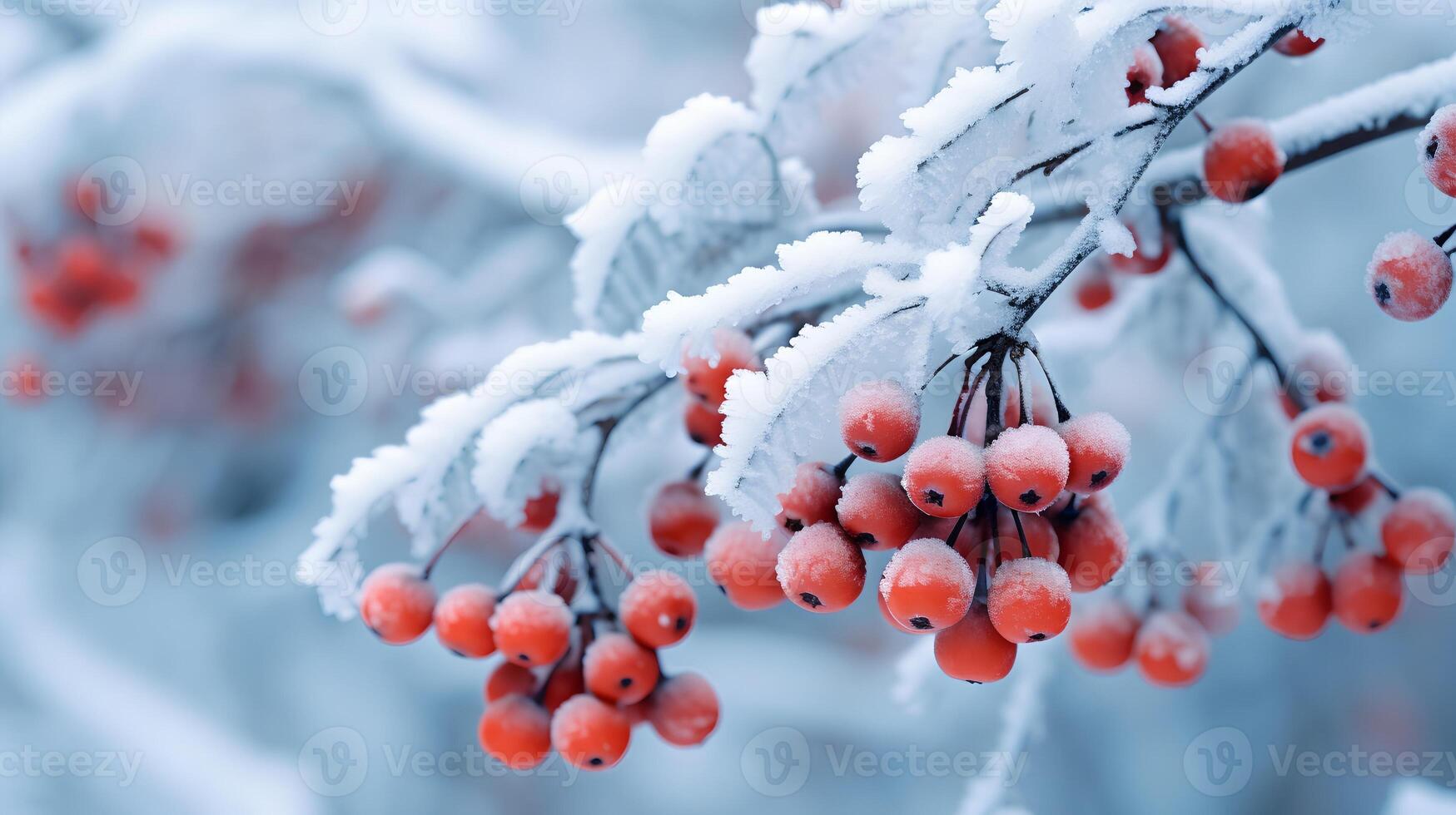 Red Berries grow in the Winter AI Generated photo