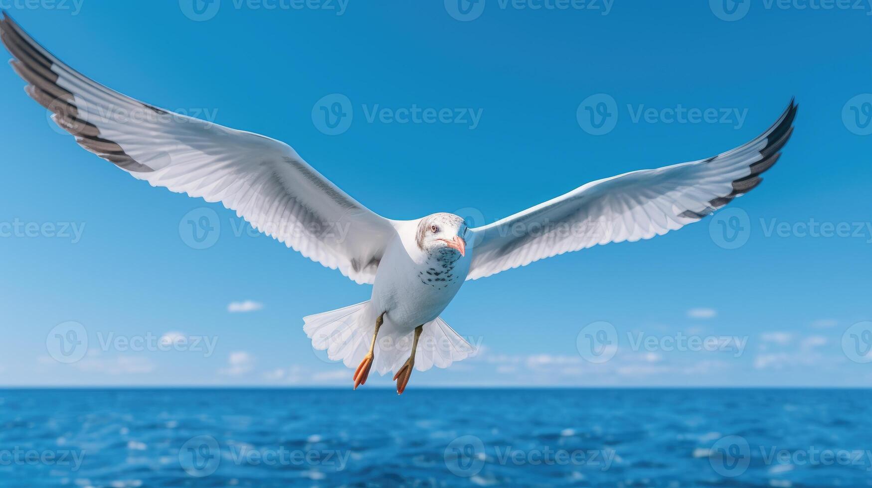 Flying Seagull on Blue Sky photo