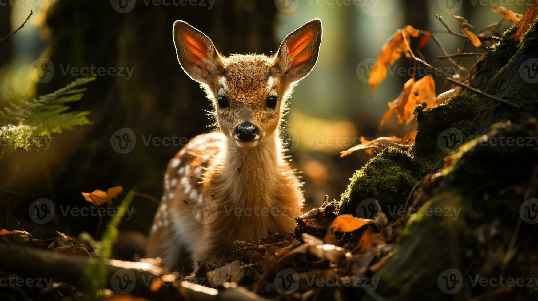 bebé ciervo en el bosque ai generado foto