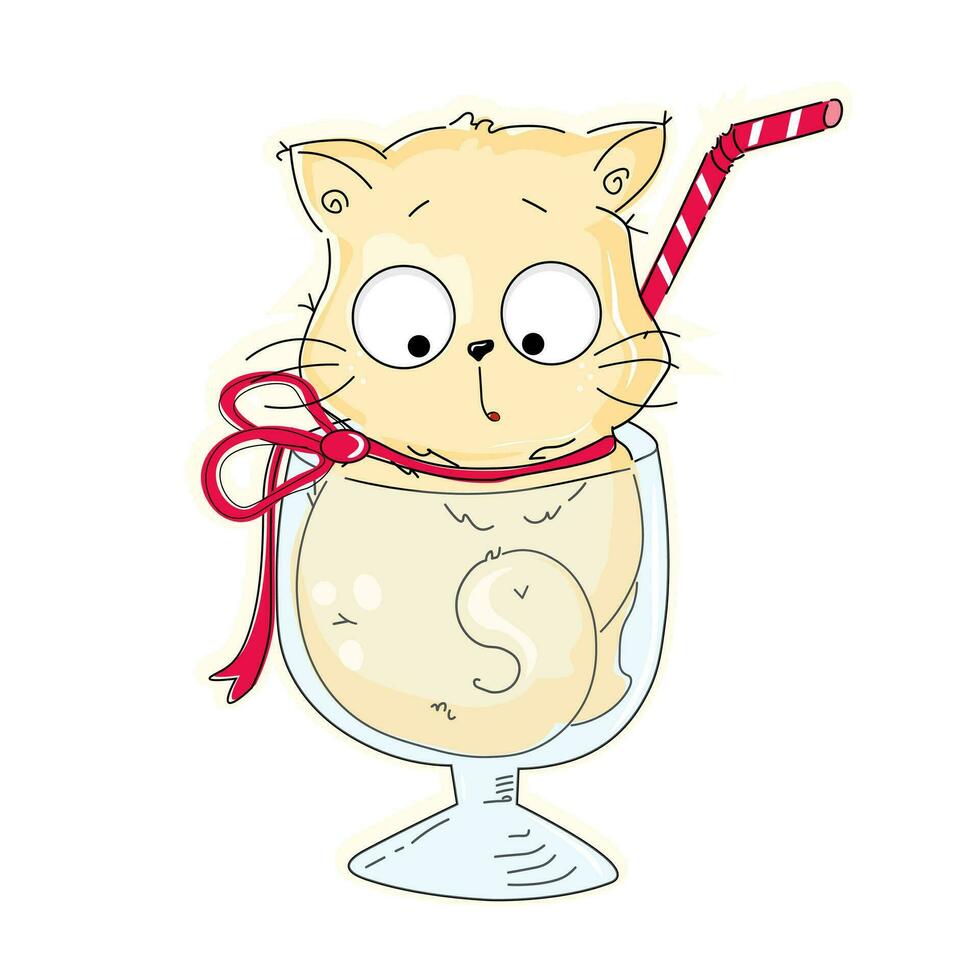 gato en un vaso con un Paja vector