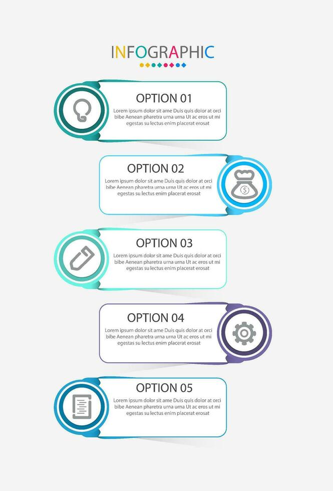 Vector Infographic modern graphic template with icons and 5 options.Creative concept for business data visualization can be used for banner
