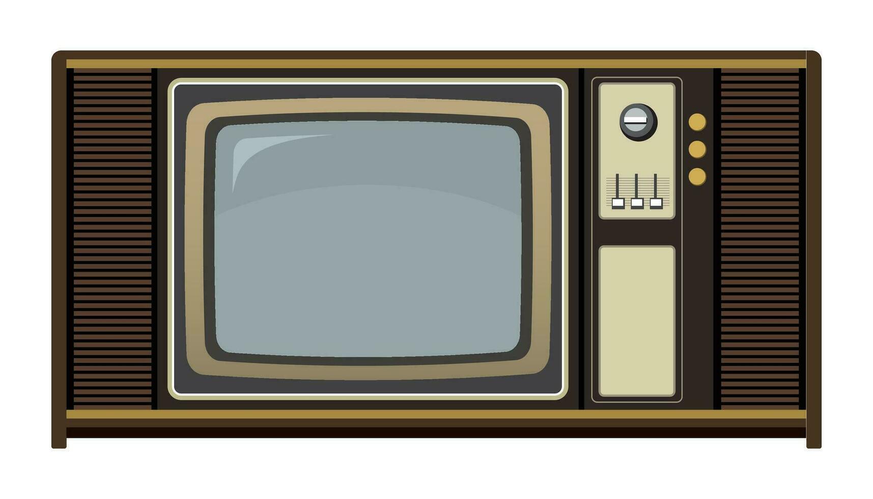 Clásico televisión frente ver con blanco espacio a pantalla. retro de madera televisión aislado plano diseño vector ilustración.