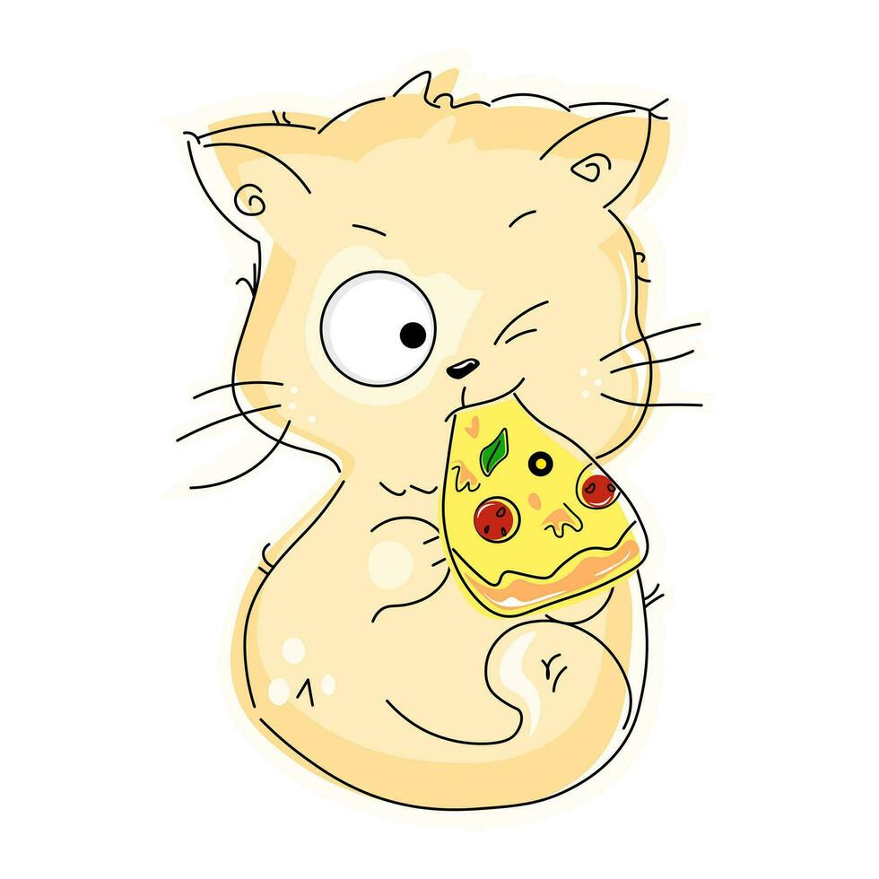 ilustración de un gato con un Pizza vector