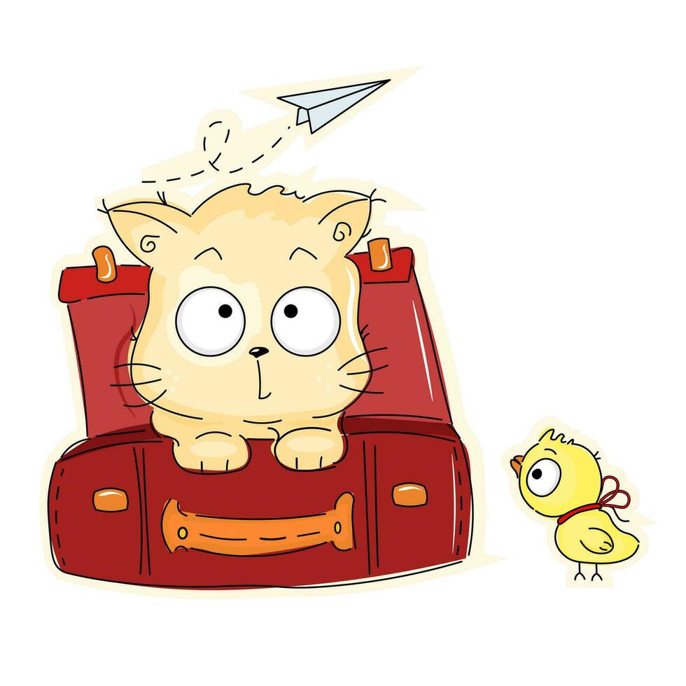 illustration of a cat with a suitcase vector