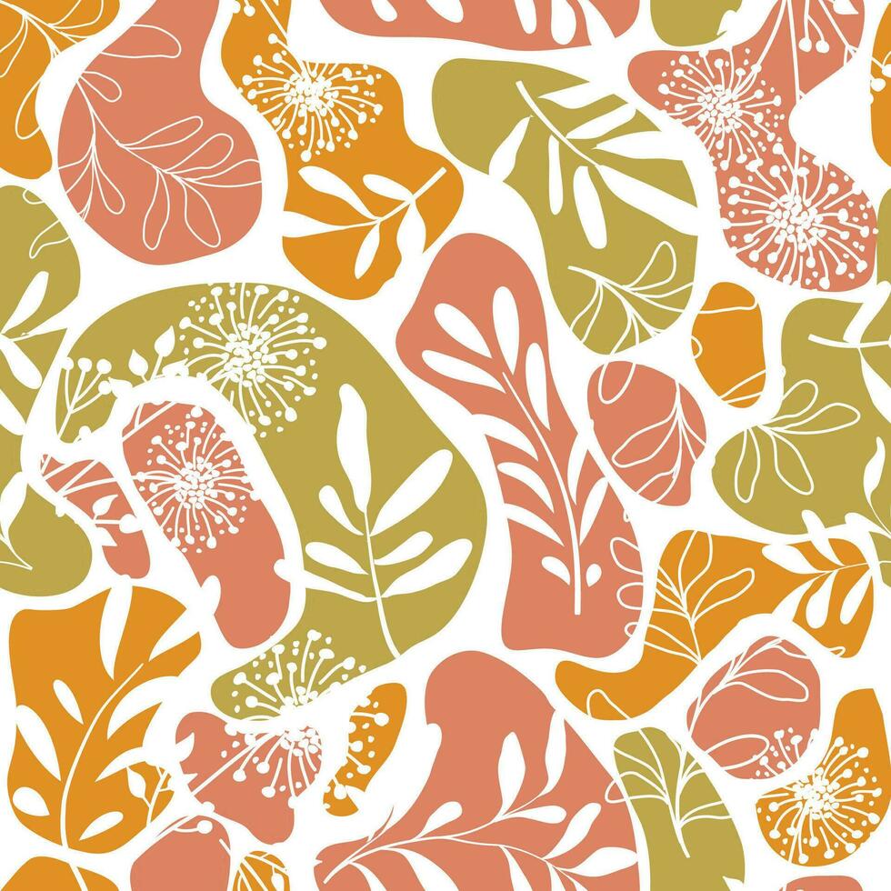 Autumn leaves seamless pattern. Season floral drawn wallpaper. Fall leaf nature background. vector