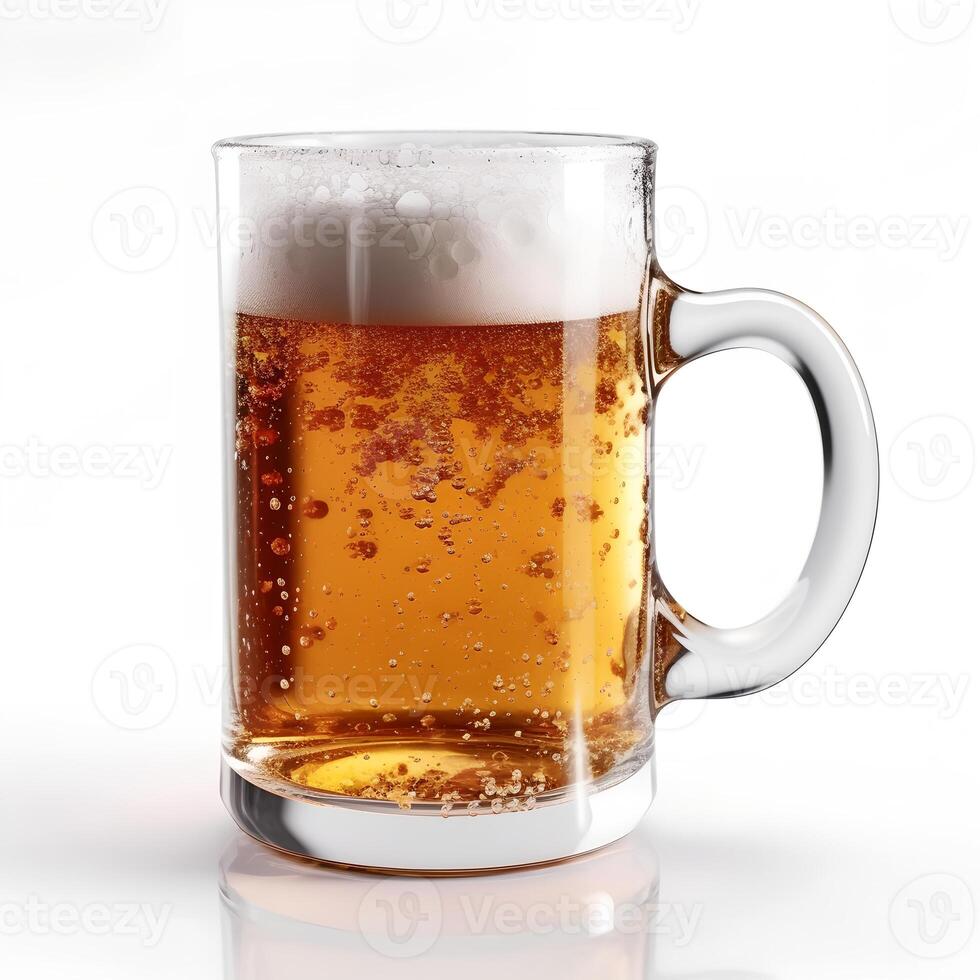 Glass Mug with Beer on White Backgroud AI Generated photo