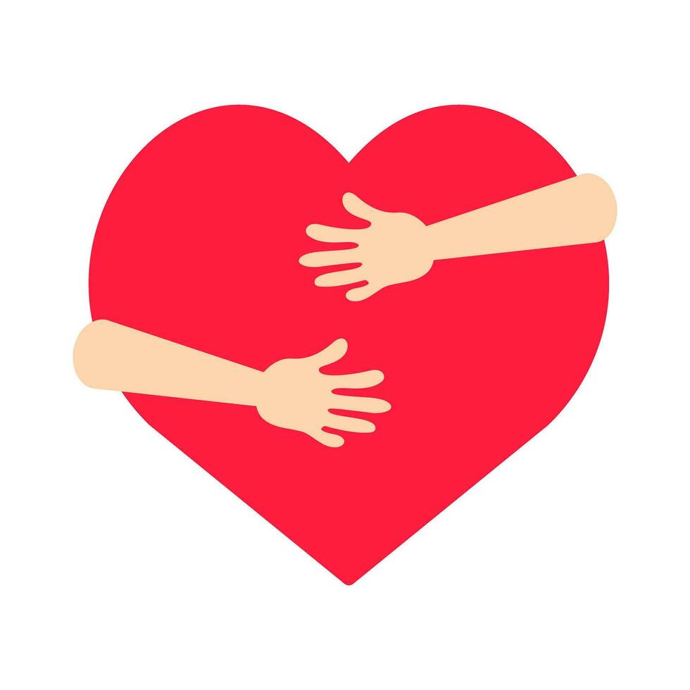 Heart Hugging Hands Isolated Vector Illustration