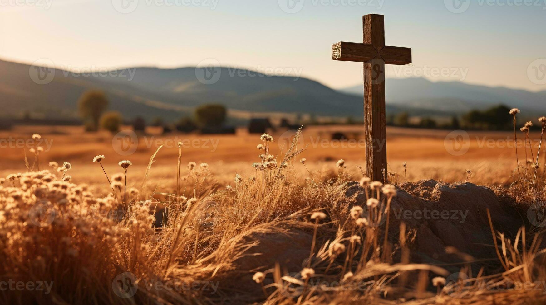 Cross in a field AI Generated photo