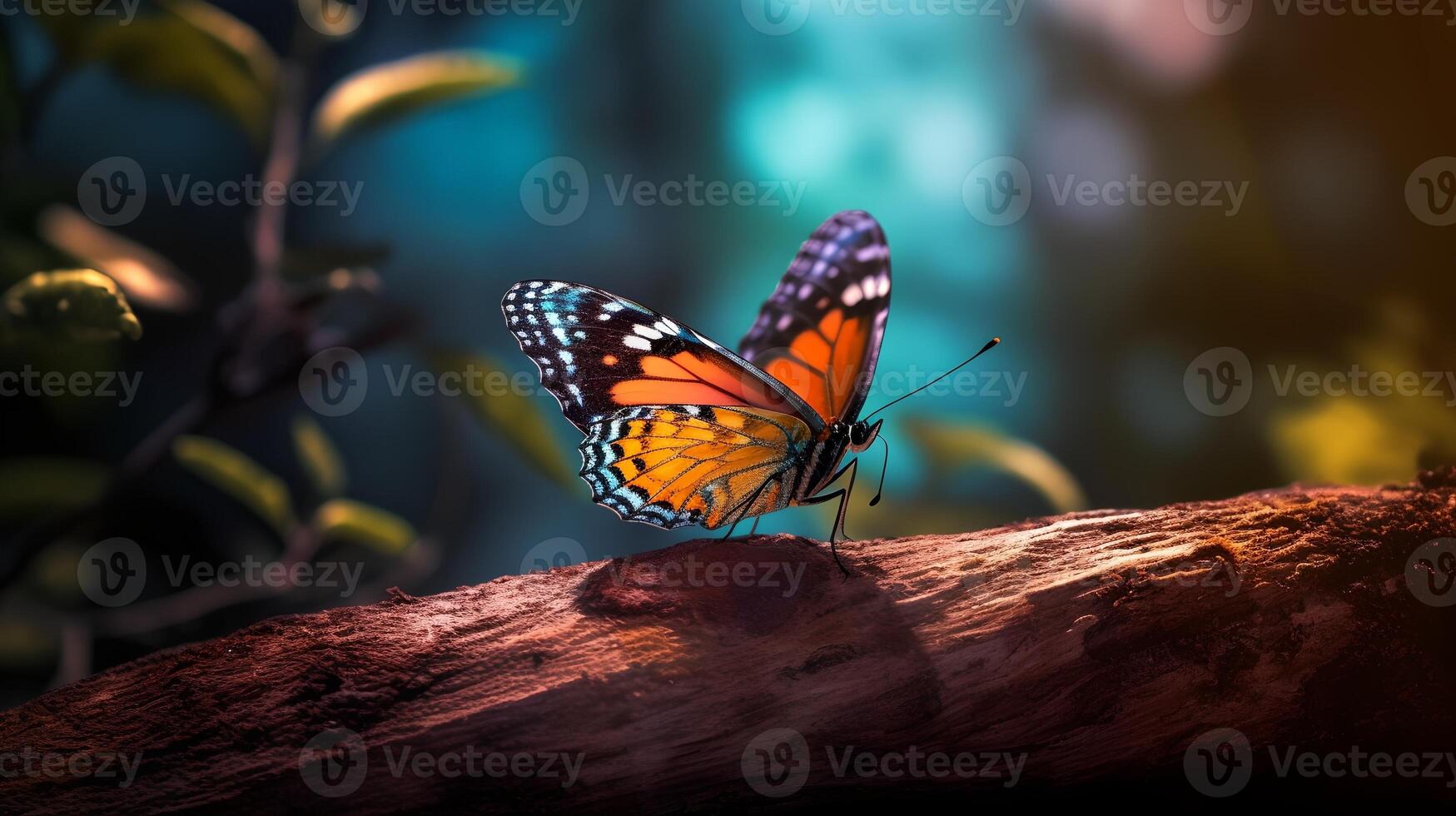Colourful Butterfly on a Tree Branch photo