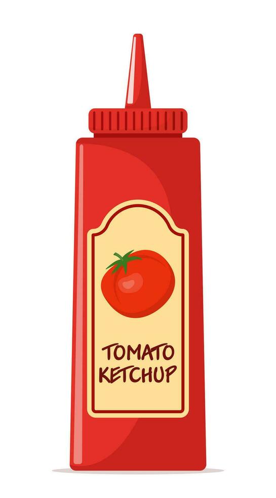 el plastico botella de rojo tomate salsa de tomate salsa con etiqueta. vector ilustración.