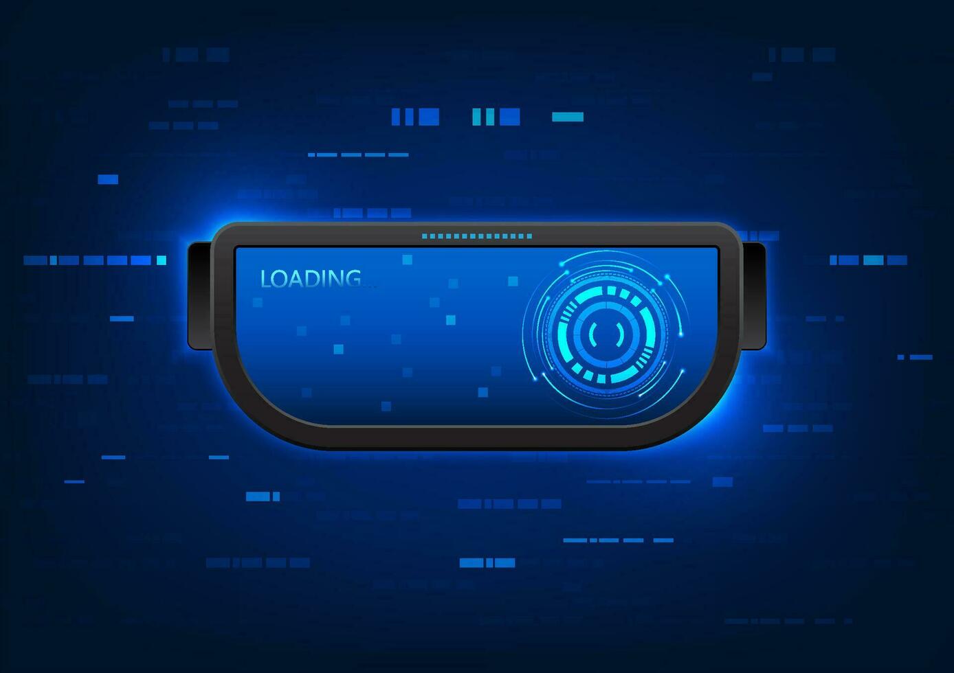 Virtual Reality Technology VR glasses have a technology circle with loading data. It is a technology that creates a virtual environment that is also used to communicate and entertain. vector