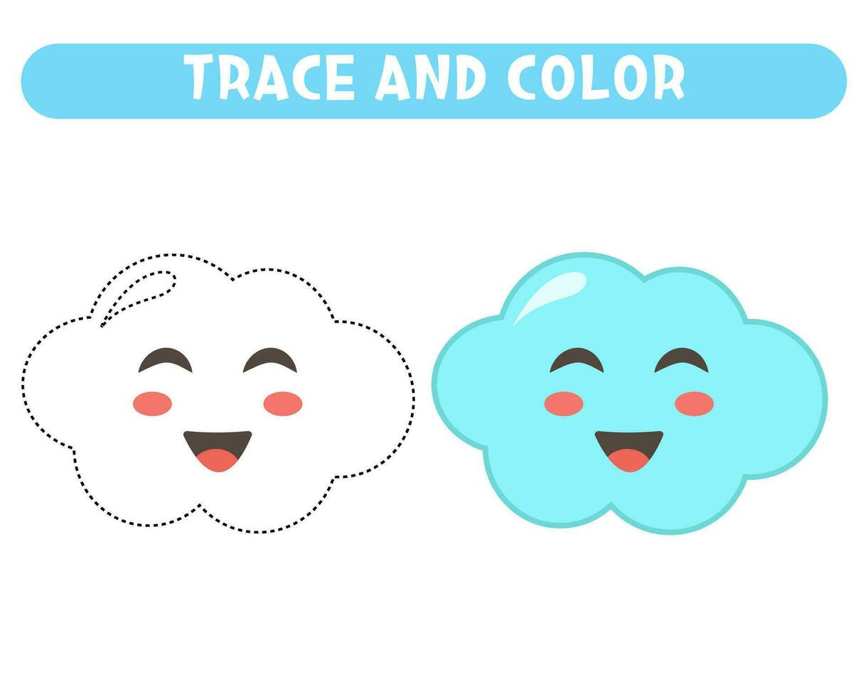Trace and color cute little cloud. Worksheet for kids vector