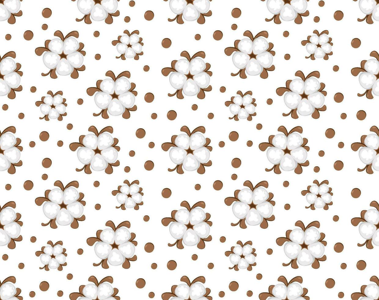 Vector fluffy soft cotton flower boll seamless pattern.