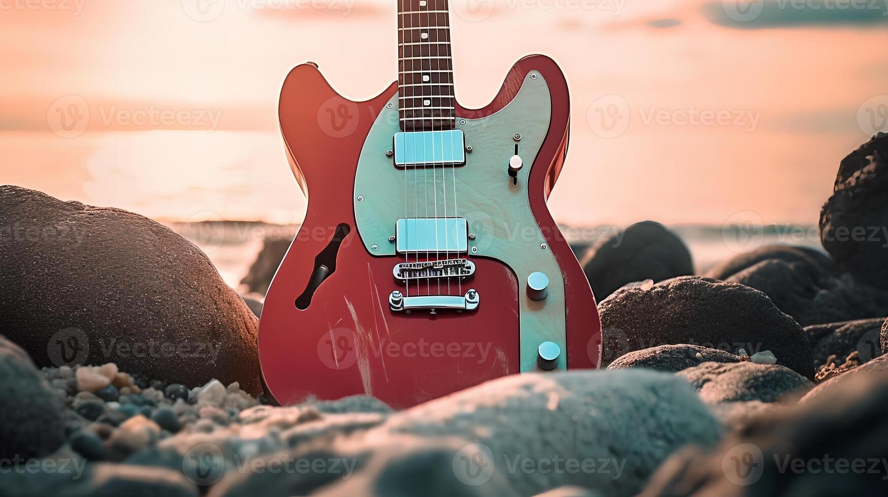 Red Guitar on the Beach photo