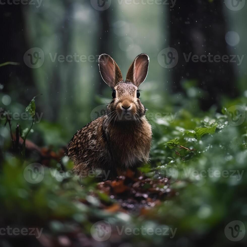 Wild Rabbit in Rain Forest photo