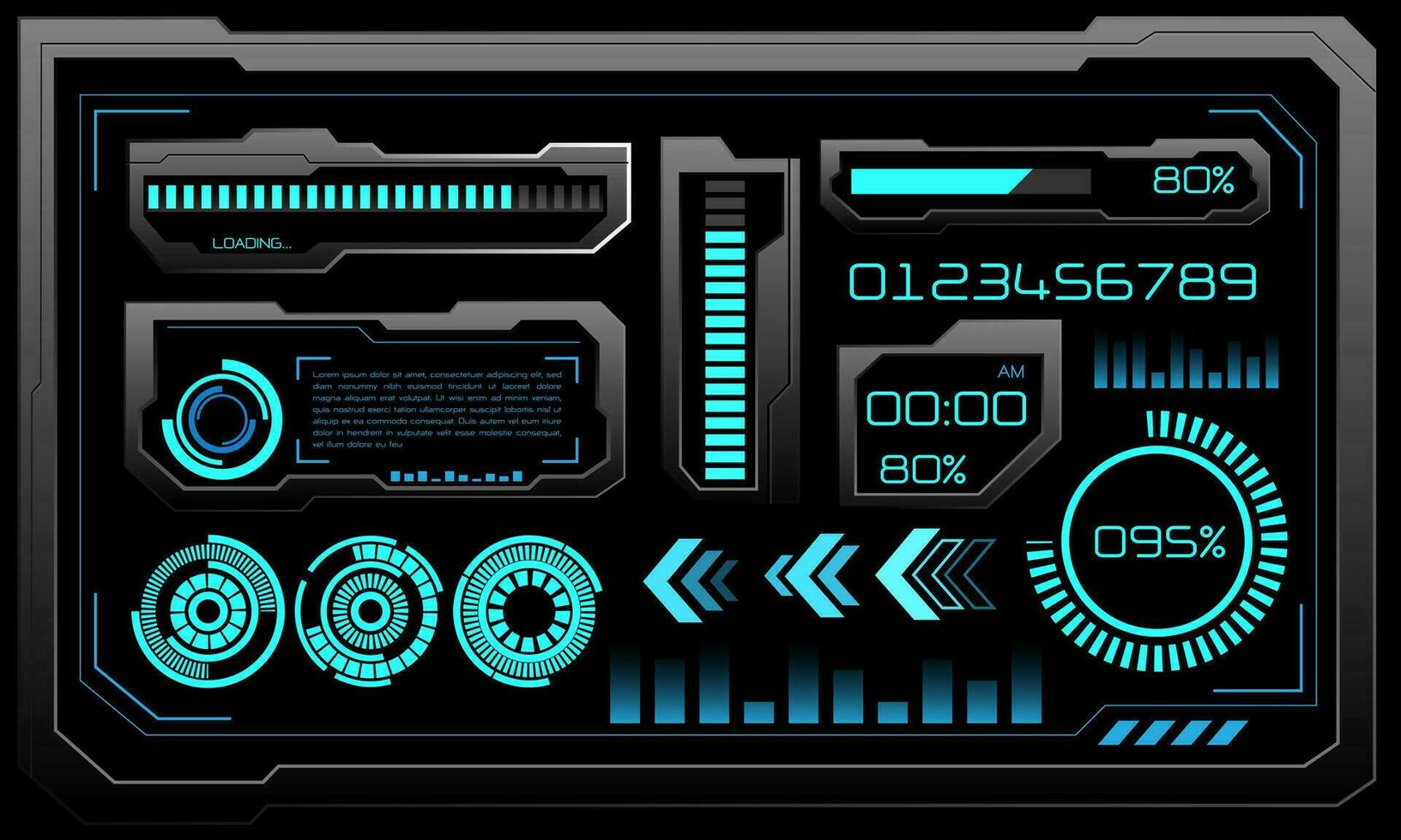 vector de futurista tecnología ciber hud tablero monitor azul neón ligero poder estado en gris diseño ultramoderno elemento