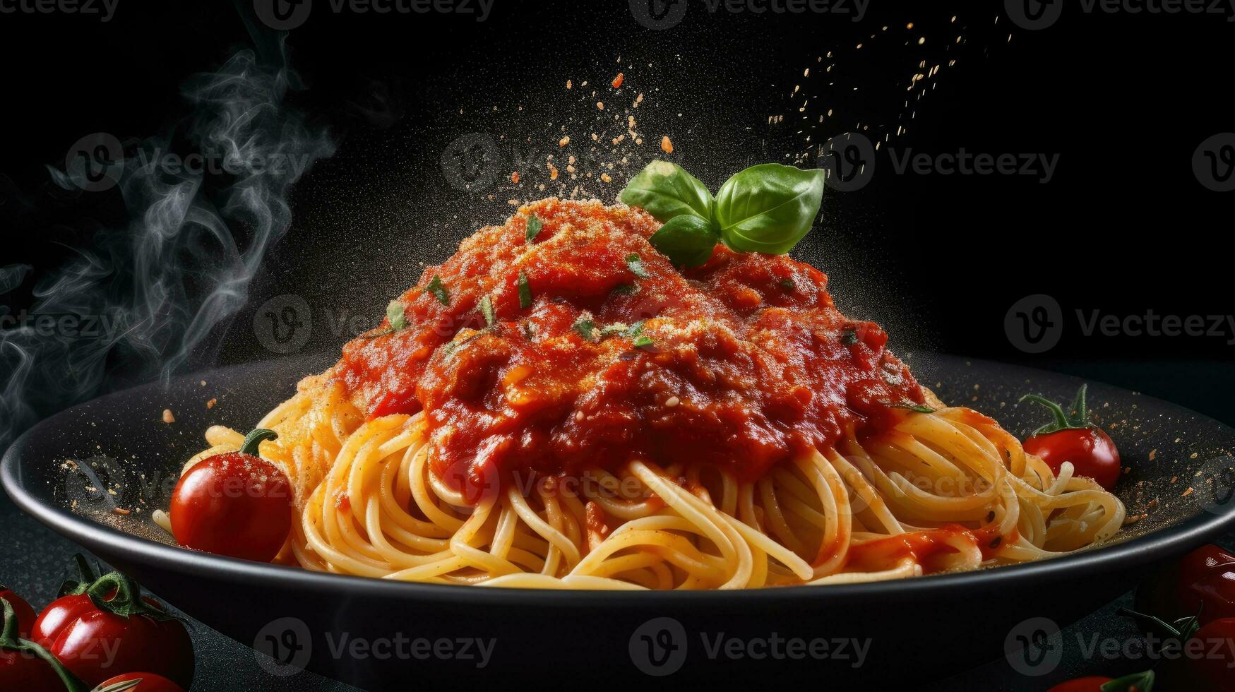 espaguetis en tomate salsa ai generado foto