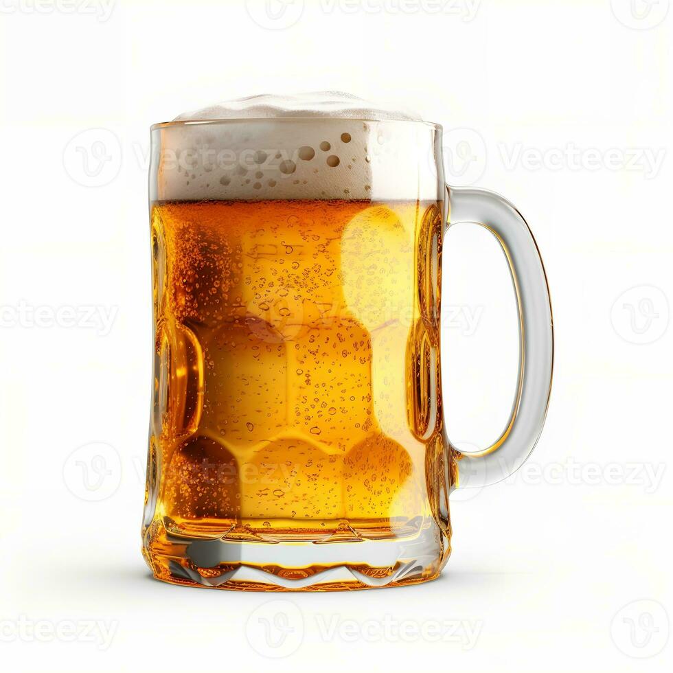 vaso jarra con cerveza en blanco fondo ai generado foto