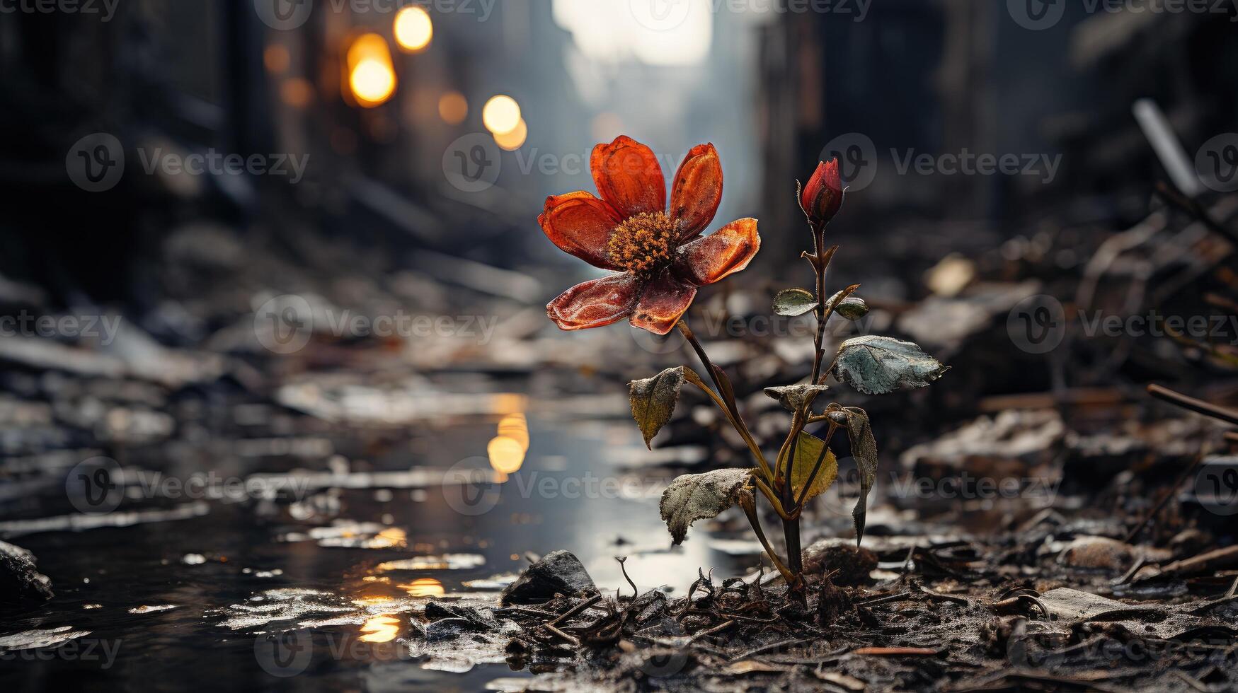 A flower in the destroyed city photo
