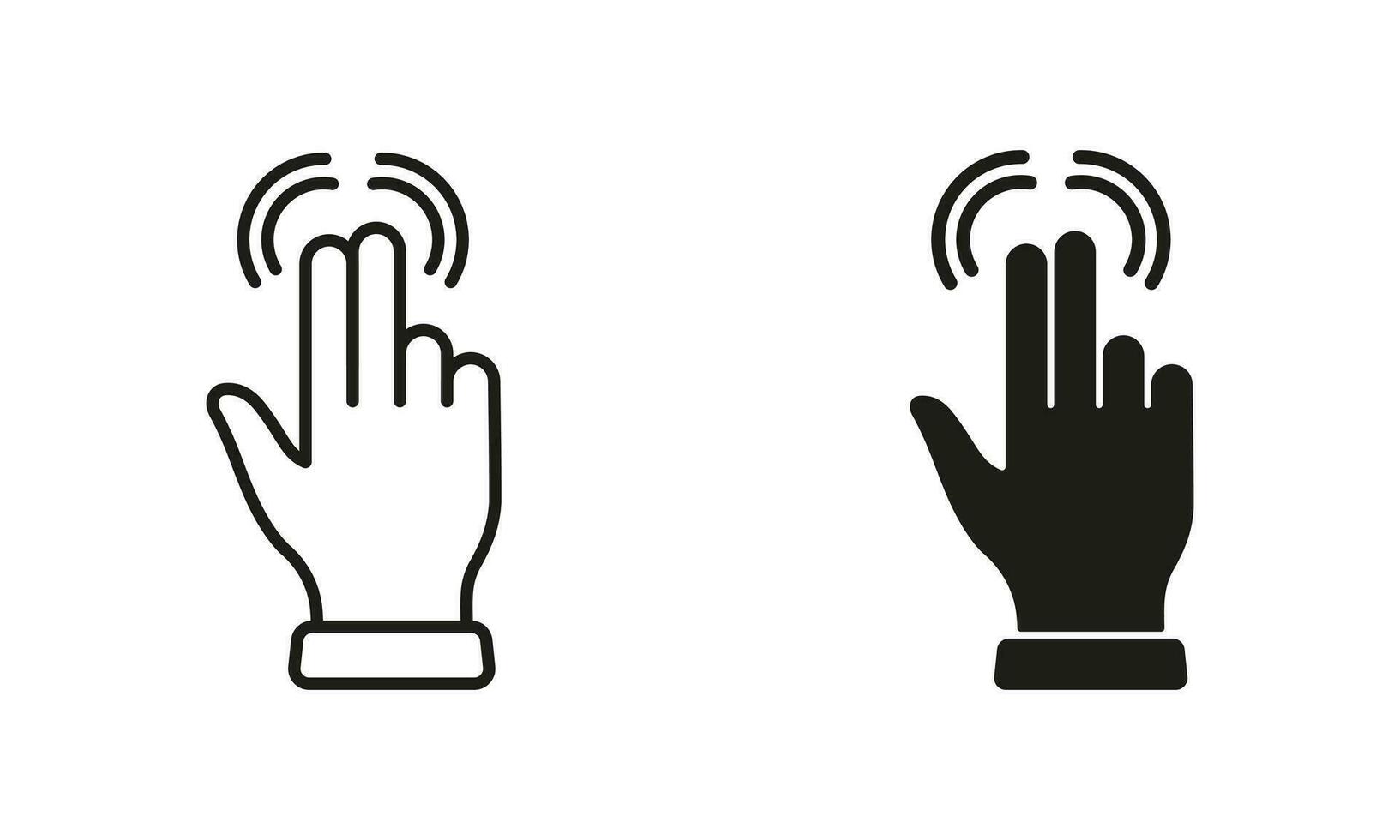 Pinch Screen Line and Silhouette Black Icon Set. Finger Gesture on Touch Screen, Swipe Pictogram. Rotate on Screen Symbol Collection on White Background. Gesture Slide. Isolated Vector Illustration.